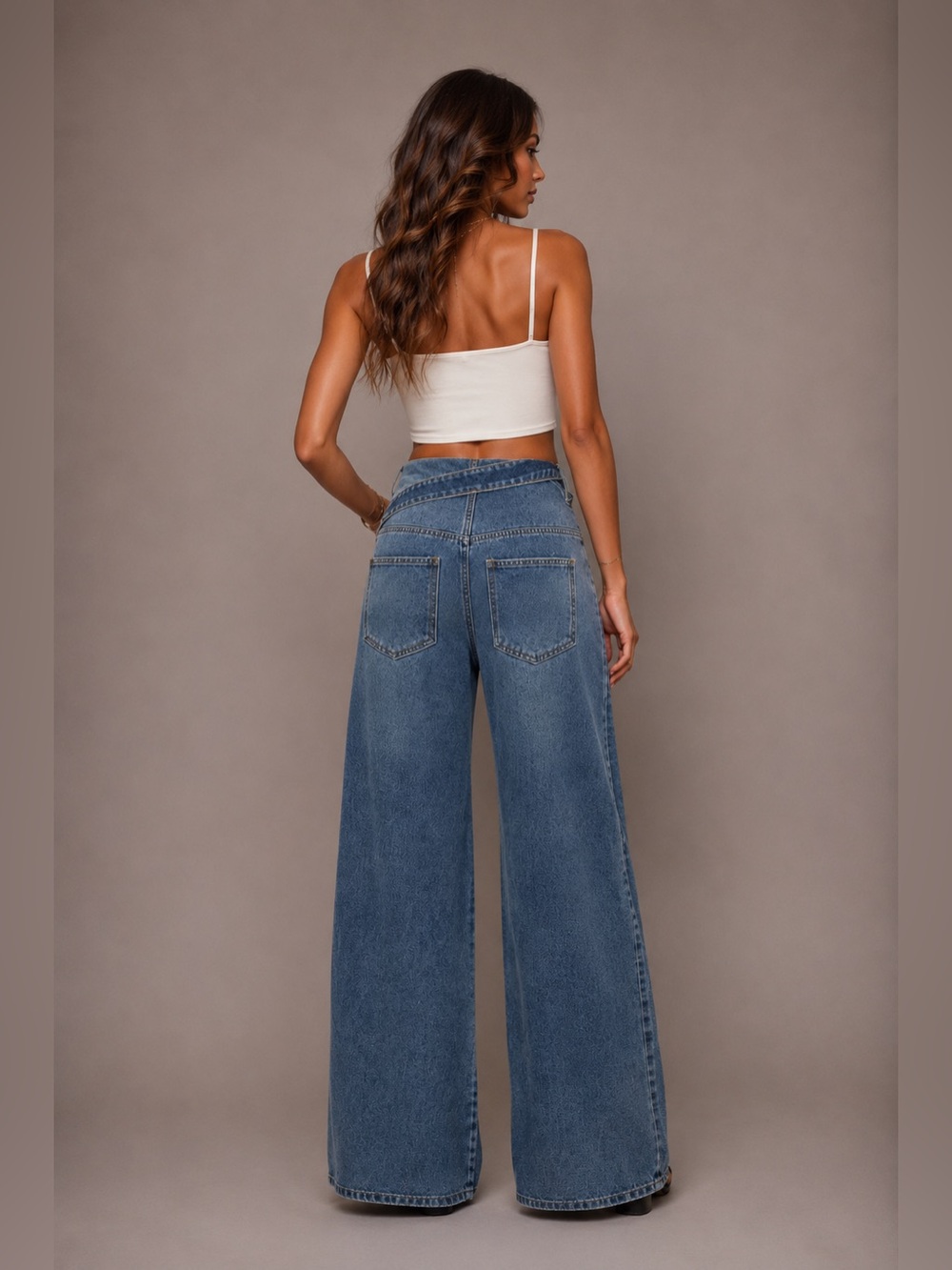 NWT Stylish Blue Denim Asymmetrical High Waist Jeans - Picture 2 of 4